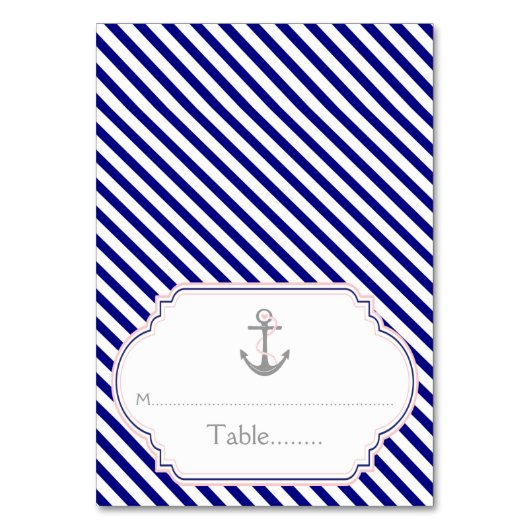 Baby blauw, roze nautische bruiloft escort kaart (Voorkant)