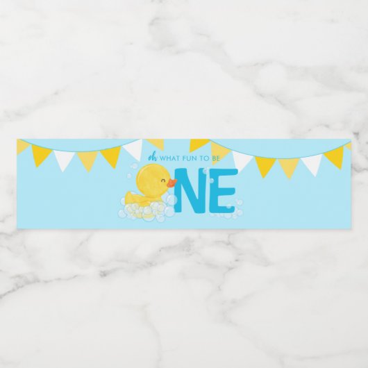 Baby Blauw Rubber Eend 1e Verjaardag Waterfles Etiket (Enkel label)