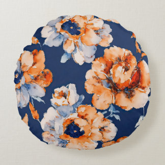 Baby blauw, sinaasappel en marinebloem rond kussen