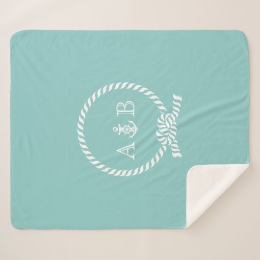 Baby blauw touw en anker monogram sherpa deken (Voorkant (horizontaal))