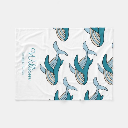 Baby Blauw walvispatroon Fleece Deken (Voorkant (Horizontaal))