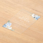 Baby Blauw & Wit Bloemen Baby shower Acryl Uitnodigingen (Laagn)