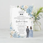 Baby Blauw Wit Bloemen Tweeling Jongen Meisje Quin Kaart (Staand voorkant)