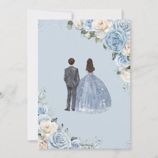 Baby Blauw Wit Bloemen Tweeling Jongen Meisje Quin Kaart (Achterkant)