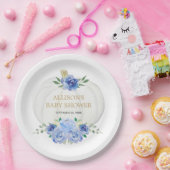 Baby blauw wit bloemengroen witte pompoenen papieren bordje (Feest)