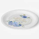 Baby blauw wit bloemengroen witte pompoenen papieren bordje (Gekanteld)