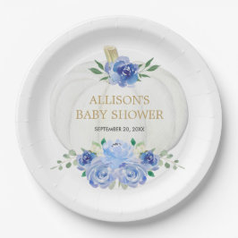 Baby blauw wit bloemengroen witte pompoenen papieren bordje