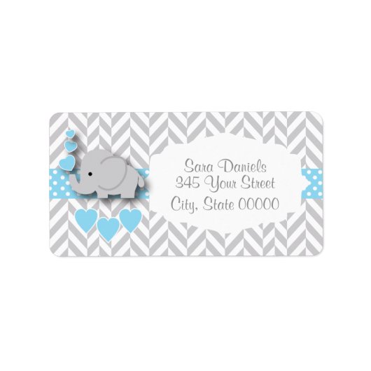 Baby Blauw, Wit en Grijs Olifant Baby shower Etiket (Voorkant)