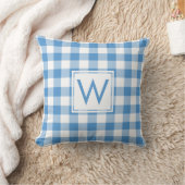 Baby Blauw Wit Gingham Patroon, Douane Monogram Kussen (Deken)