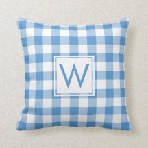 Baby Blauw Wit Gingham Patroon, Douane Monogram