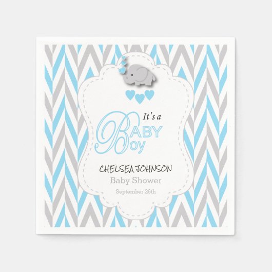 Baby blauw, wit grijs olifant Baby shower 2 Servetten (Voorkant)