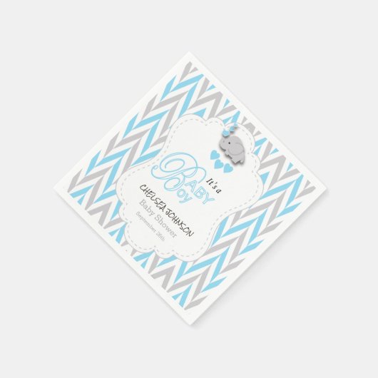 Baby blauw, wit grijs olifant Baby shower 2 Servetten (Hoek)