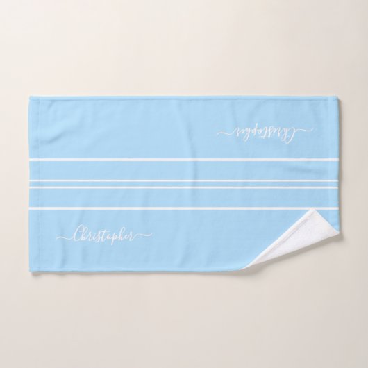 Baby Blauw Wit Racing Stripes Monogram Jongens Kin Bad Handdoek (Handdoek)