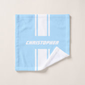 Baby Blauw Wit Racing Stripes Monogram Kinder Jong Bad Handdoek (Wasdoekje)
