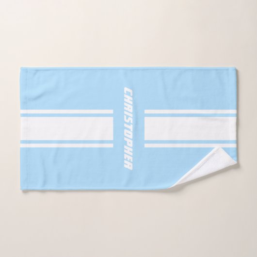 Baby Blauw Wit Racing Stripes Monogram Kinder Jong Bad Handdoek (Handdoek)