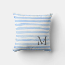 Baby Blauw & Wit Strepen Monogram Sierkussen