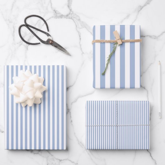 Baby Blauw & Witte Strepen Inpakpapier Vel (Voorkant)