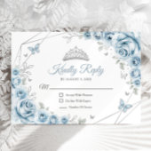 Baby Blauw Zilver Bloemen Quinceanera Reageer RSVP Kaartje
