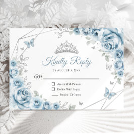 Baby Blauw Zilver Bloemen Quinceanera Reageer RSVP Kaartje