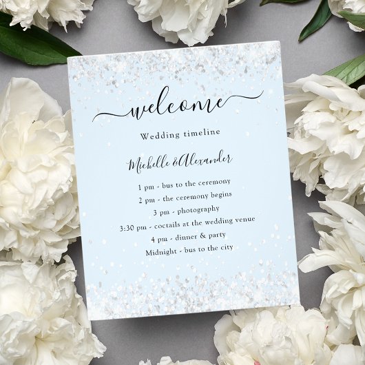 Baby blauw zilver bruiloft budget programma flyer