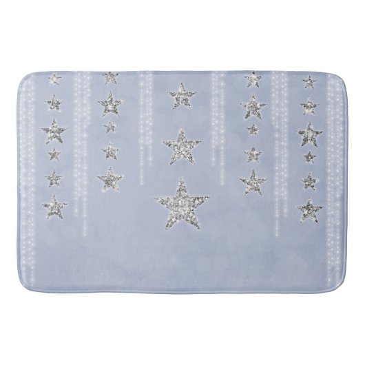 Baby Blauw & Zilver Glitter Sterren Sparkle Glam Badmat (Voorkant)