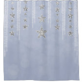 Baby Blauw & Zilver Glitter Sterren Sparkle Glam Douchegordijn (Voorkant)
