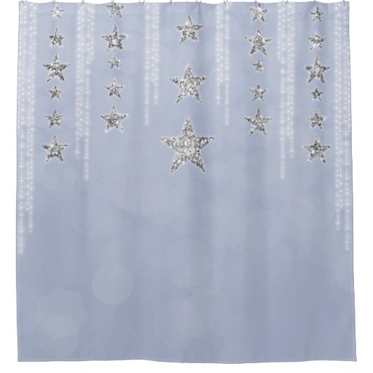 Baby Blauw & Zilver Glitter Sterren Sparkle Glam Douchegordijn (Voorkant)