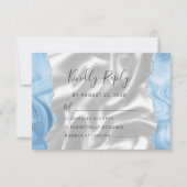 Baby Blauw Zilveren Agaat Witte Zijde Huwelijk RSVP Kaartje (Voorkant)