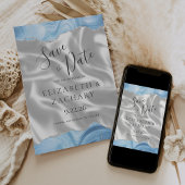 Baby Blauw Zilveren Agaat Witte Zijde Save the Dat Save The Date
