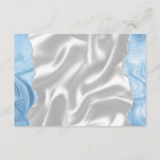 Baby Blauw Zilveren Agaat Witte Zijde Trouwdetails Informatiekaartje (Achterkant)