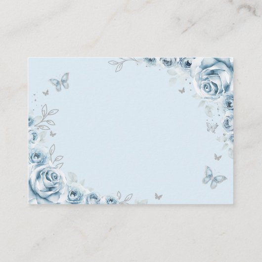 Baby Blauw Zilveren Bloemen Quinceanera Details Informatiekaartje (Achterkant)