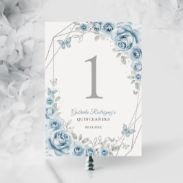 Baby Blauw Zilveren Bloemen Quinceanera Kaart