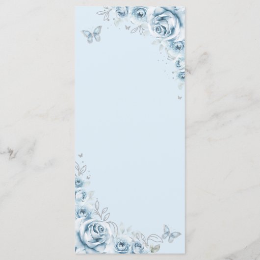 Baby Blauw Zilveren Bloemen Quinceanera Menu (Achterkant)