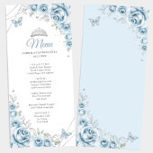 Baby Blauw Zilveren Bloemen Quinceanera Menu