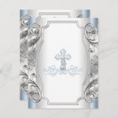 Baby Blauw Zilveren Kruis Doopsel Kaart (Voorkant / Achterkant)