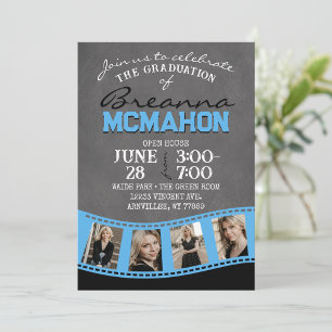 Baby Blauw & Zwart Krijtbord Foto Filmstrip Afstud Kaart