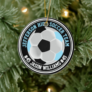 Baby Blauw, Zwart & Wit Voetbal ⚽ Keramisch Ornament