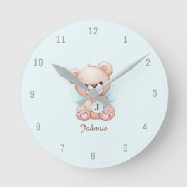Baby Blauwe Beer Monogram Naam Toevoegen Wandklok