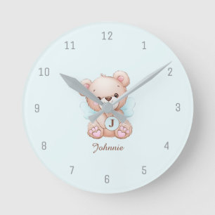 Baby Blauwe Beer Monogram Naam Toevoegen Wandklok