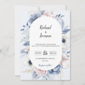 Baby blauwe bloemen bruiloft uitnodiging (Voorkant)