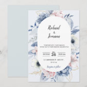 Baby blauwe bloemen bruiloft uitnodiging (Voorkant / Achterkant)