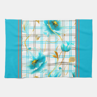 Baby blauwe bloemen op een geruite achtergrond theedoek