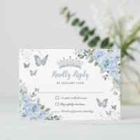 Baby Blauwe Bloemen Vlinders Zilveren Quinceañera