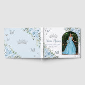 Baby Blauwe Bloemenvlinders Quinceañera Foto Gastenboek (Volledig)