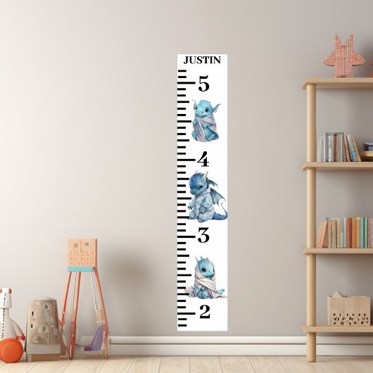 Baby Blauwe Draak  Waterverf Groeimeter Poster