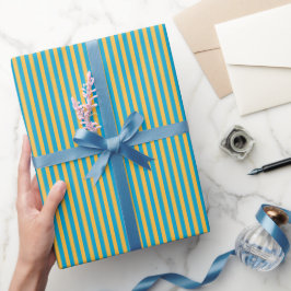 Baby Blauwe en Gele Smalle Strepen Cadeaupapier