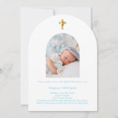 Baby blauwe foto boogjongen Doop Kaart (Voorkant)