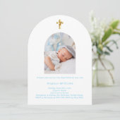 Baby blauwe foto boogjongen Doop Kaart (Staand voorkant)