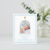 Baby blauwe foto boogjongen Doopsel uitnodiging (Staand voorkant)