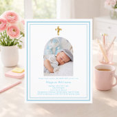 Baby blauwe foto boogjongen Doopsel uitnodiging